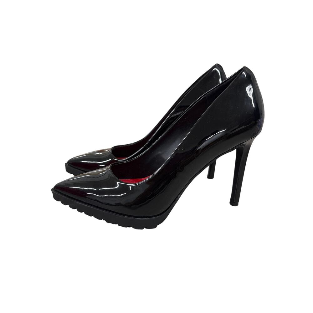 NEW Mix No. 6 Sz 8 Dyva Black Patent PU Pointed Toe Slip On Stiletto Heel Pumps